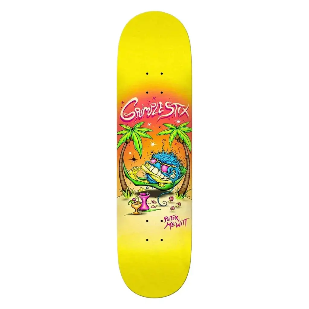 Antihero Hewitt Grimple Beach Skateboard Deck, Yellow 8.5" 1