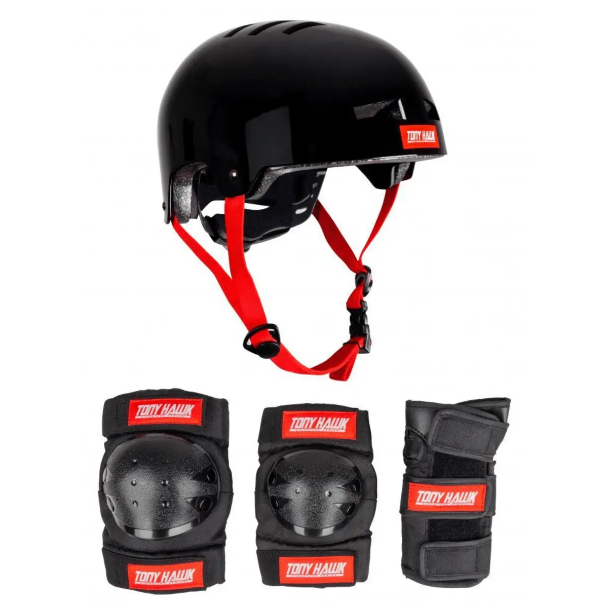 Tony Hawk Protective Helmet & Padset Bundle, Black/Red 1