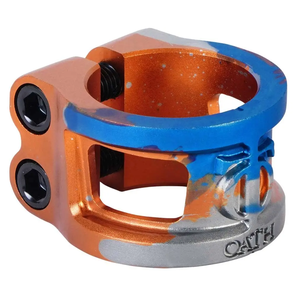 Oath Cage V2 Alloy Hic/Ihc Scooter Clamp, Orange/Blue/Titanium 1
