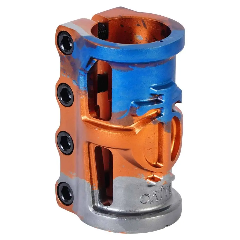 Oath Cage V2 Scs 4 Bolt Scooter Clamp, Orange/Blue/Titanium 1