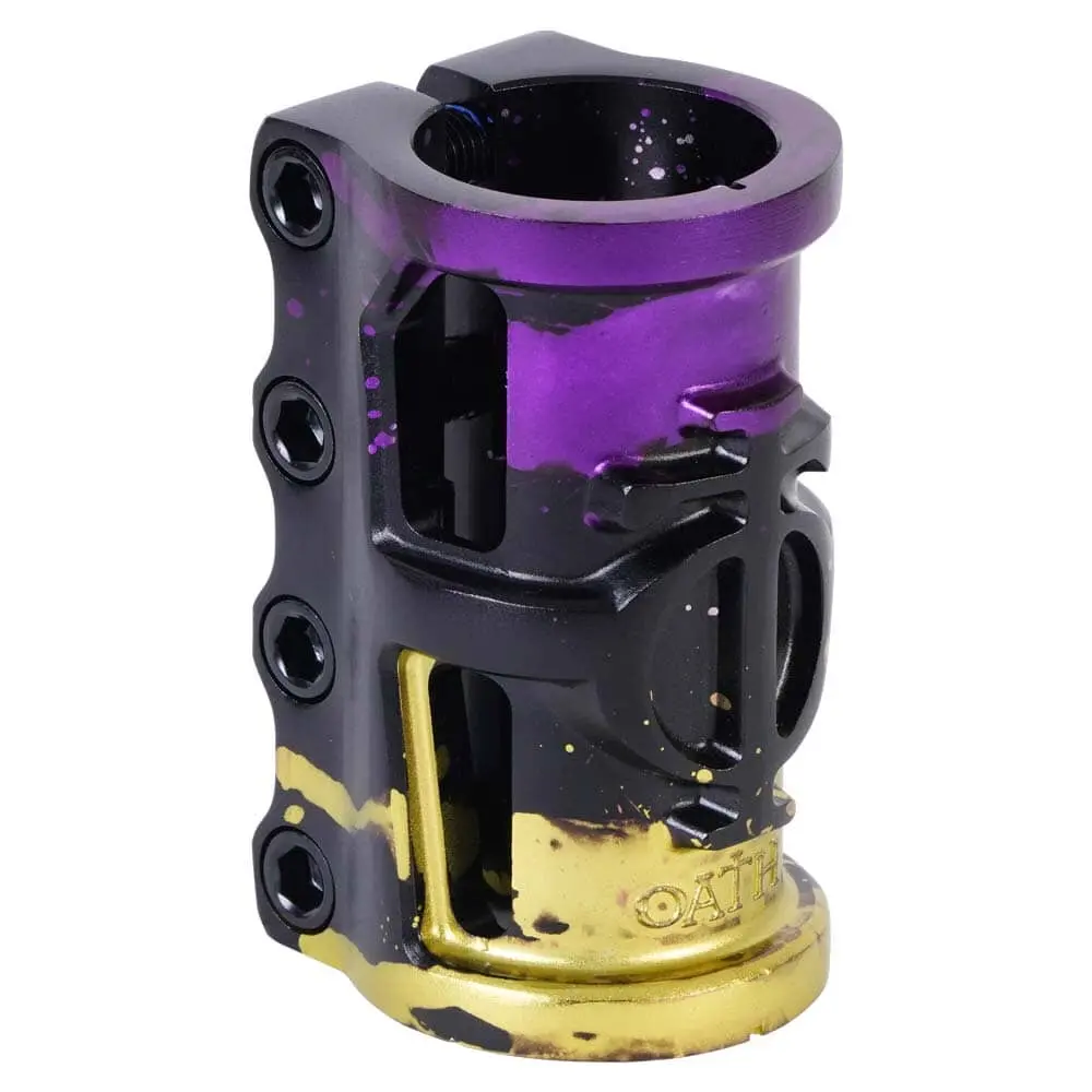 Oath Cage V2 Scs 4 Bolt Scooter Clamp, Black/Purple/Yellow 1