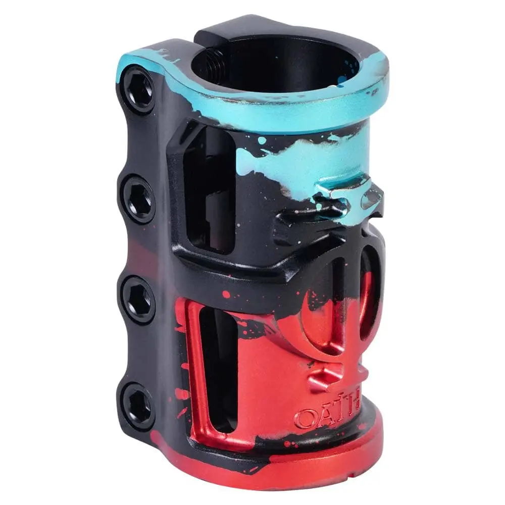 Oath Cage V2 Scs 4 Bolt Scooter Clamp, Black/Teal/Red 1