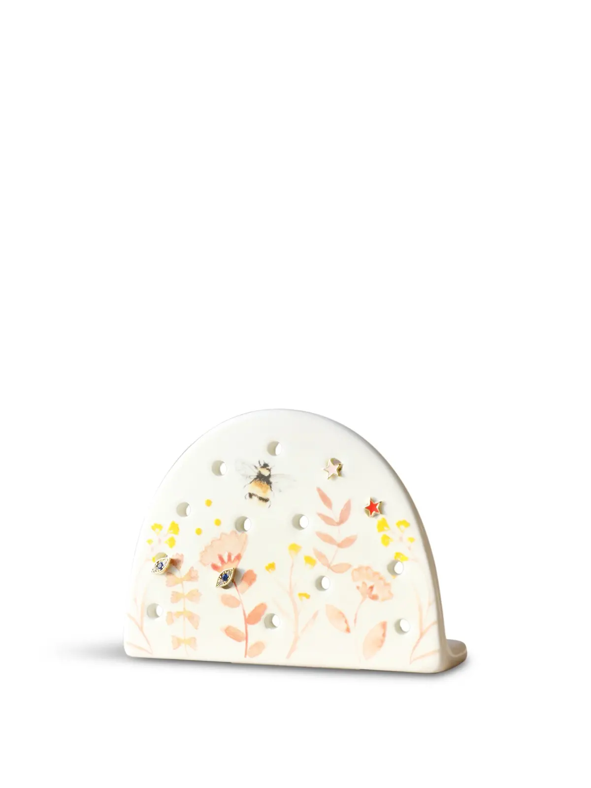 Terracotta Floral Earring Holder White 1
