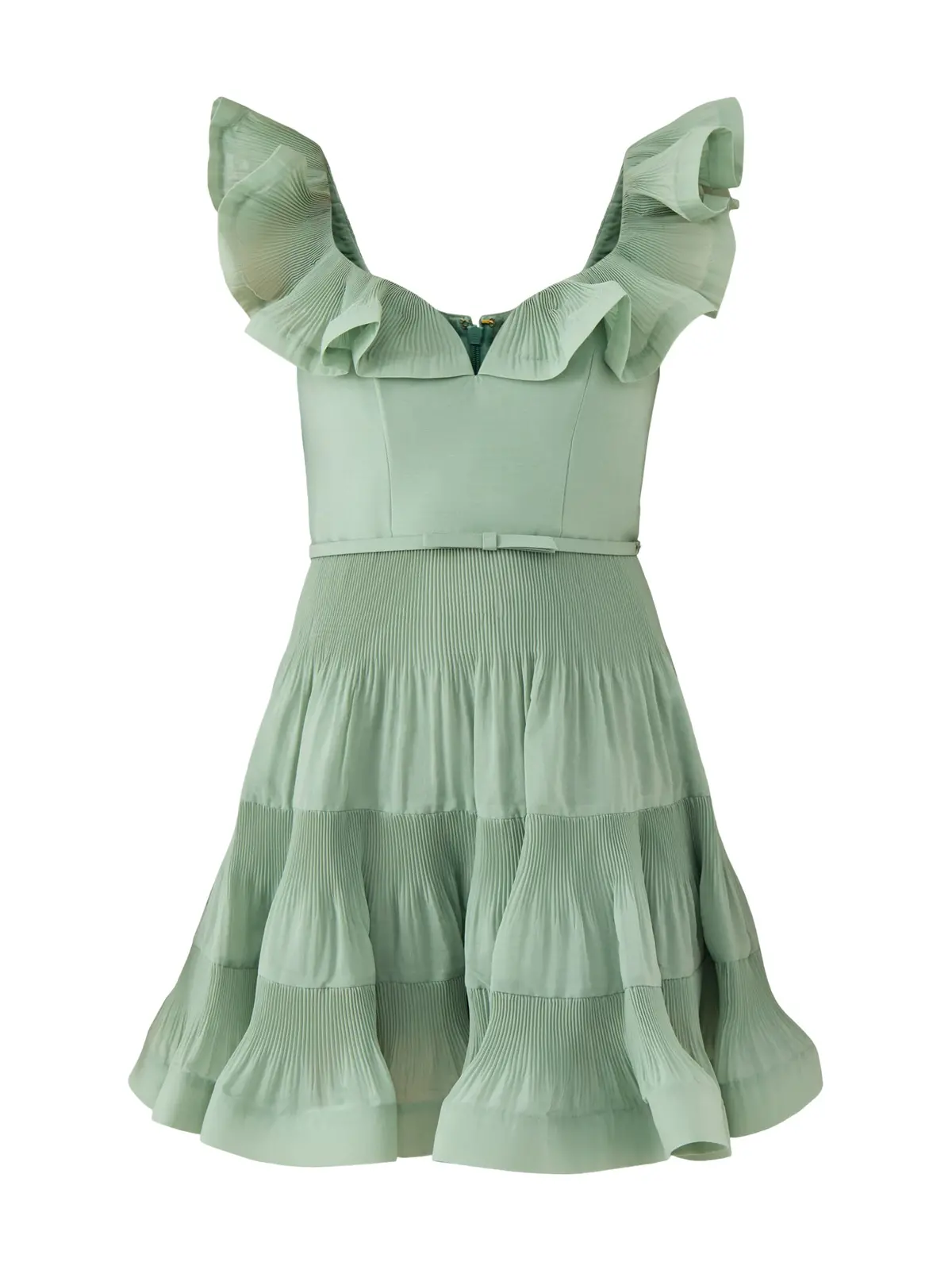 Pleated Frill Mini Dress Eucalyptus 1