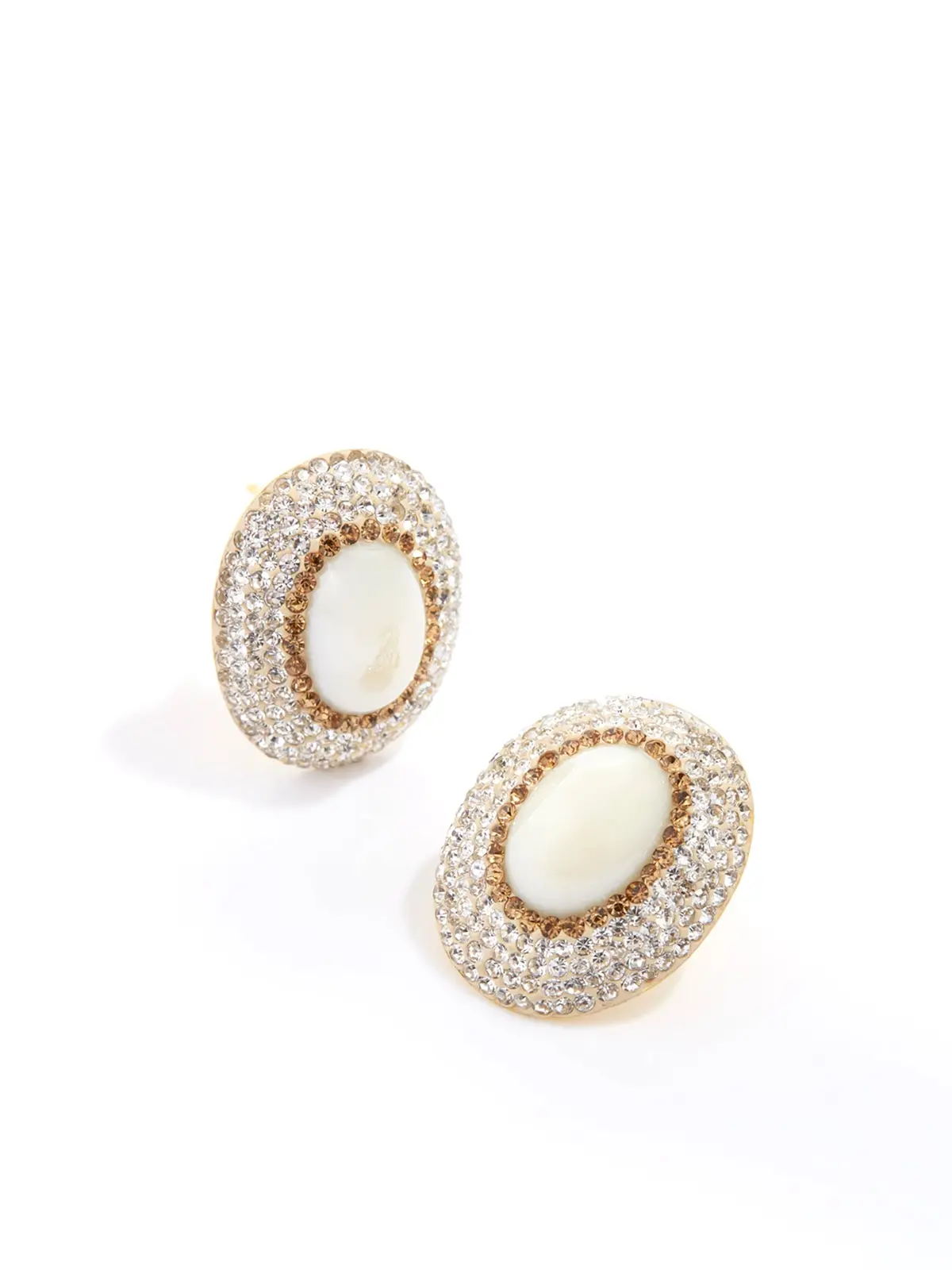 Large Pearl Crystal Stud Earrings White Crystal 1