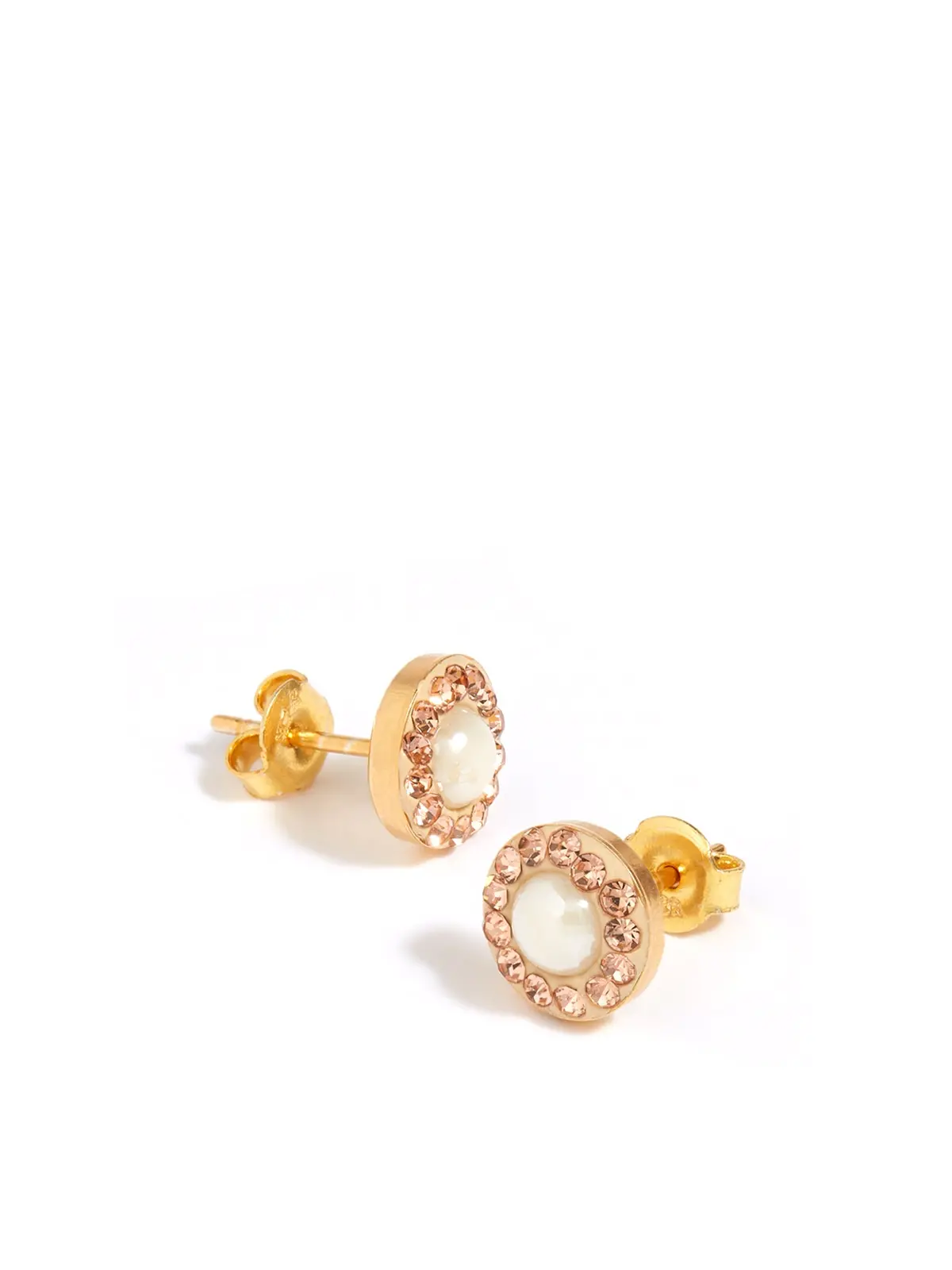 Peach Pearl Stud Earrings White Gold 1