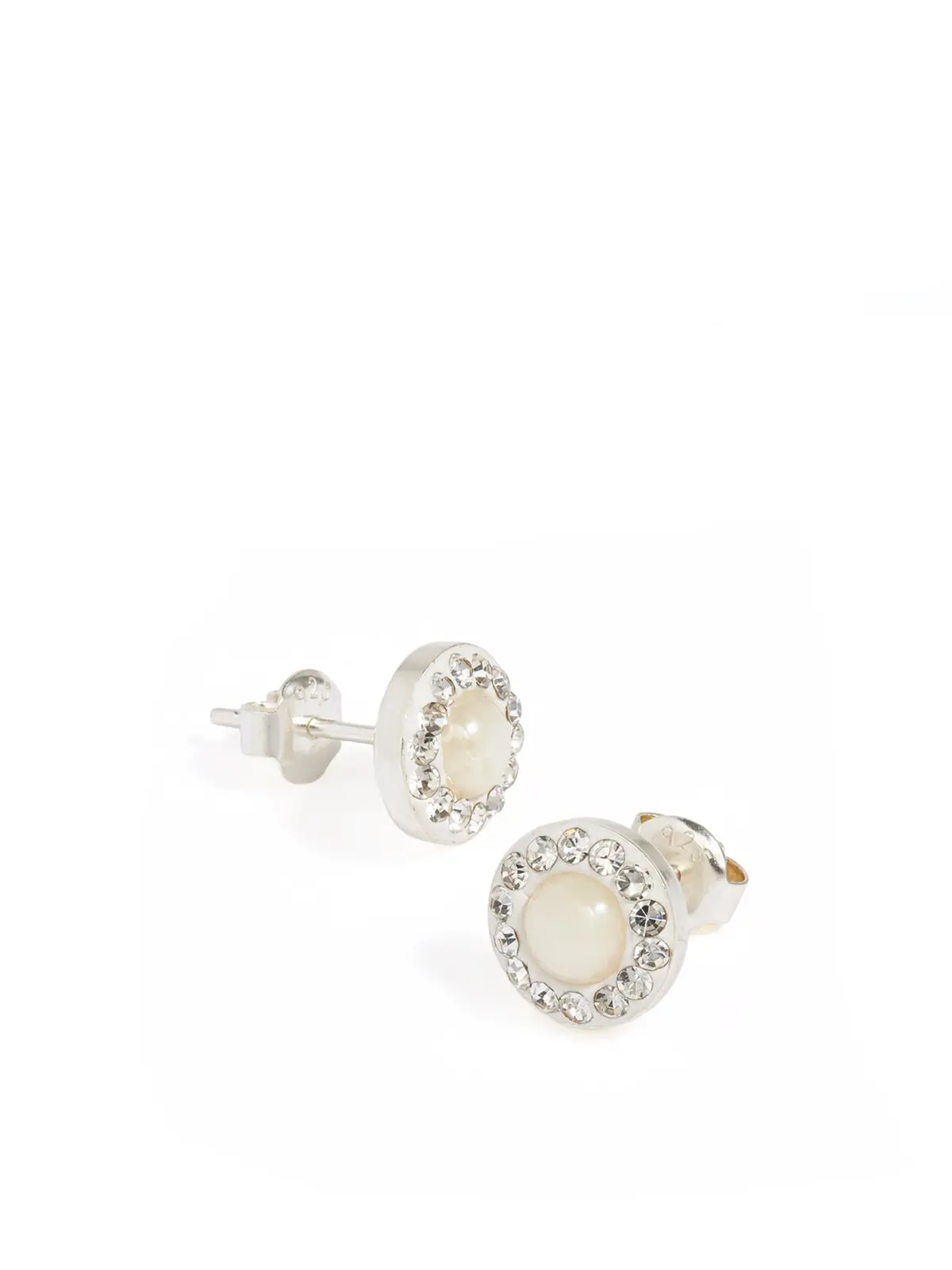 Silver Crystal Stud Earrings White Silver 1