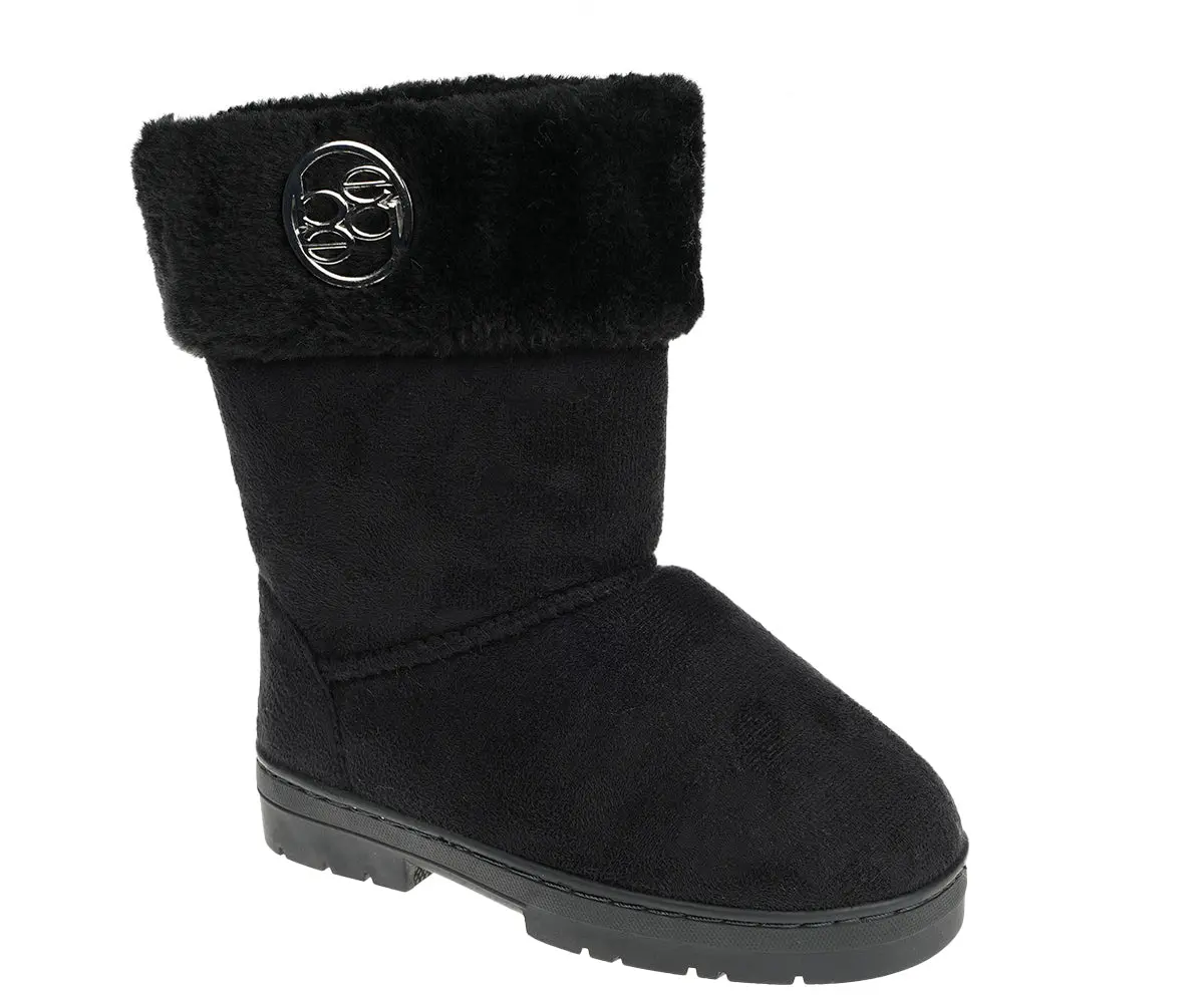 Bebe Girl's Winter Boots Fur Boot Cuffs Sherpa Lined Shearling Microsuede Boots - Warm Boots For Girls, Black/Blush/Tan 1
