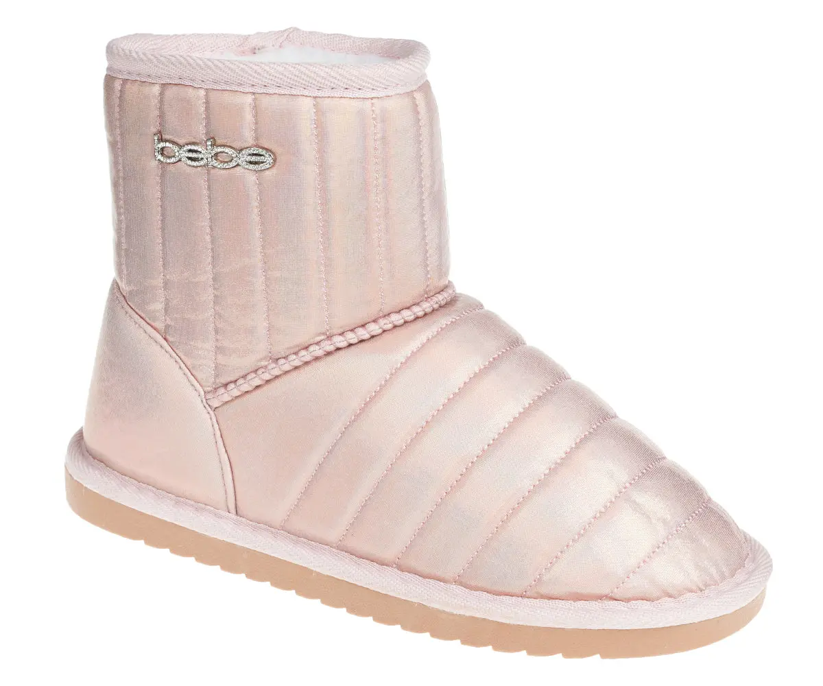 Bebe Girl's Winter Boots Fur Boot Cuffs Sherpa Lined Shearling Microsuede Boots - Warm Boots For Girls, Rose Gold 1