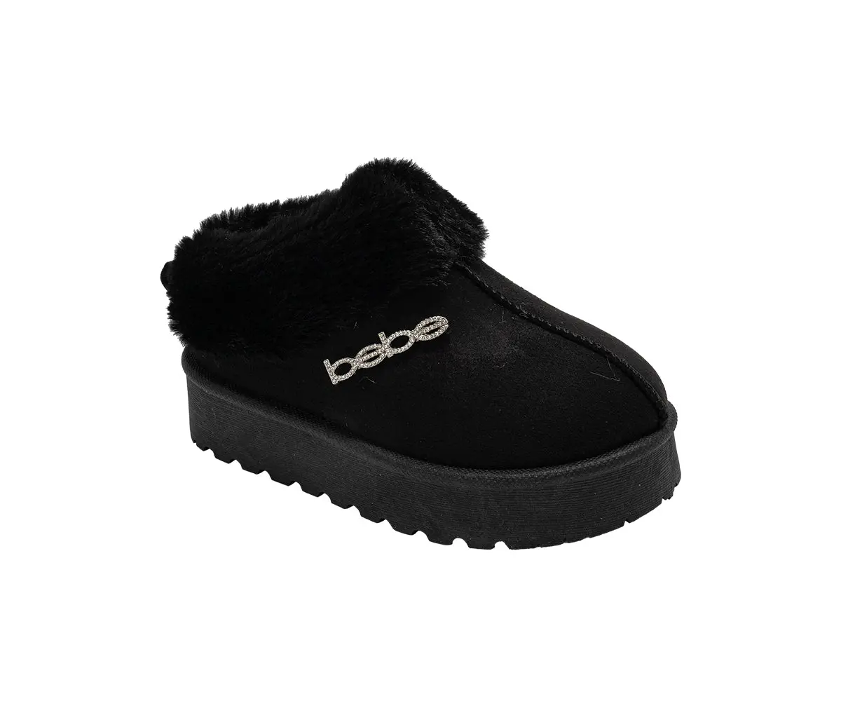 Bebe Girl's Slippers – Platform House Shoes With Faux Fur Lining, Cozy Winter Slippers For Little Kid/ Big Kid 1