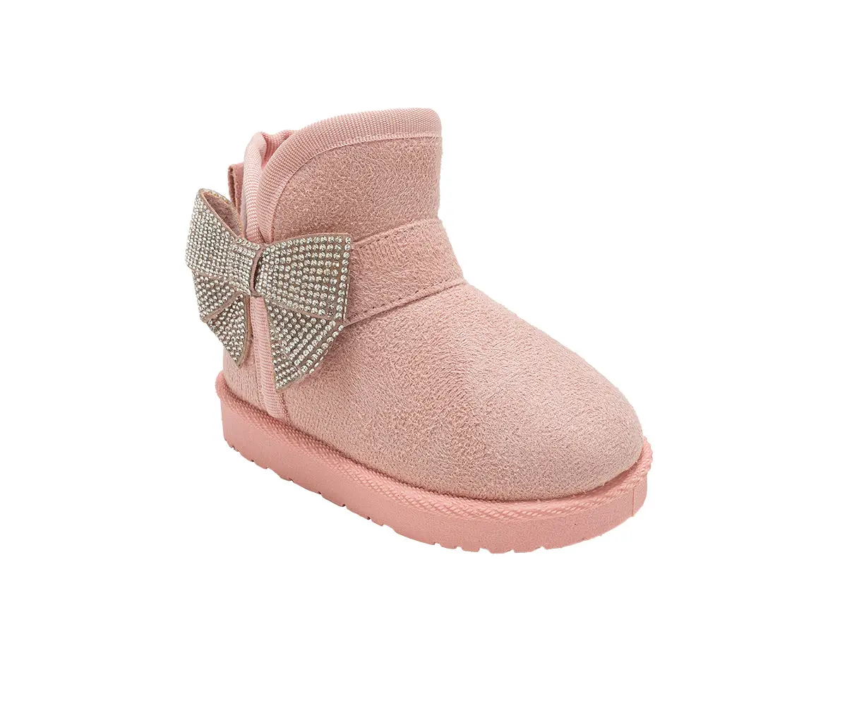 Bebe Toddler Girl's Winter Boots – Cozy Microsuede Boots With Rhinestone Bow, Fashion Boots For Toddlers, Slip-On Cold Weather Boots 1