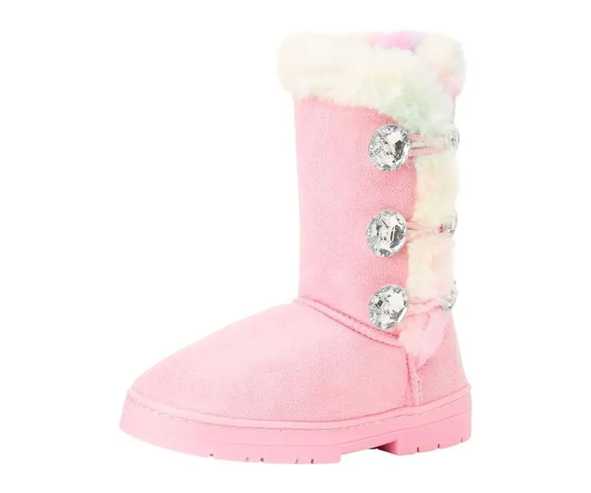 Bebe Girl's Winter Boots Fur Boot Cuffs Sherpa Lined Shearling Microsuede Boots - Warm Boots For Toddler, Pink Multi 1
