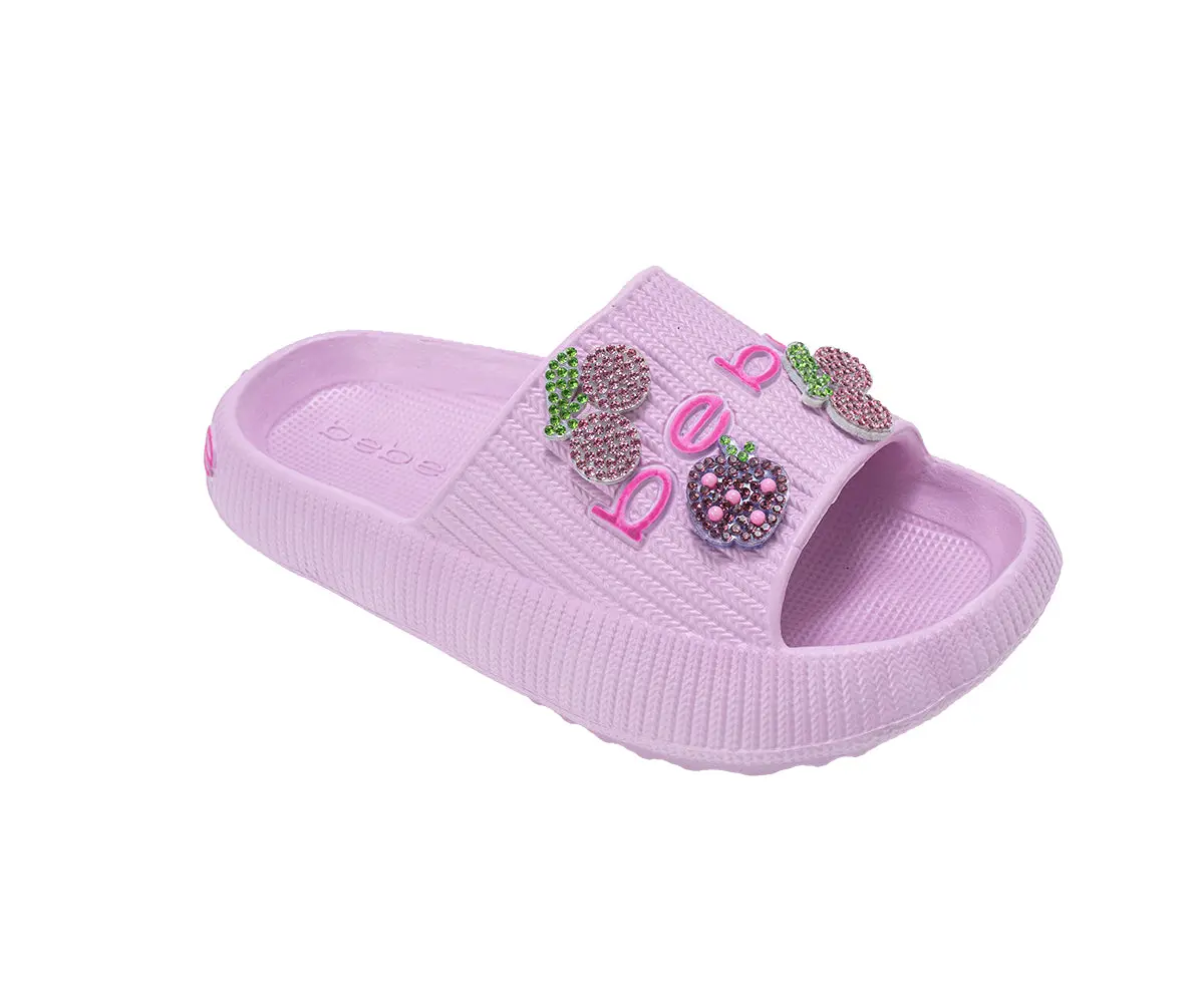 Bebe Girls Eva Slide - Lightweight Comfy Slide Sandals With Rhinestone Fruit Patches 1