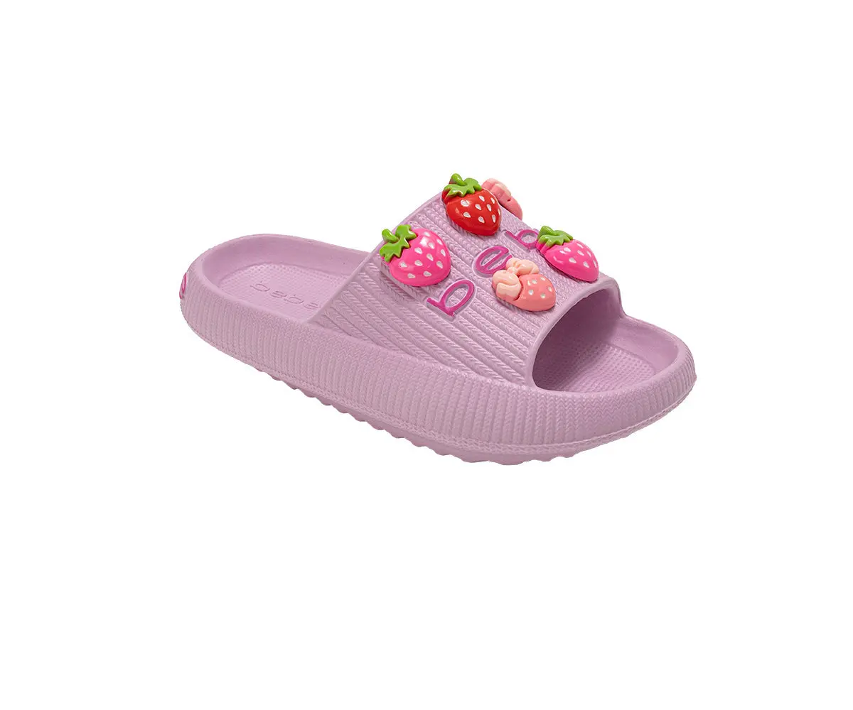 Bebe Girls Eva Slide - Lightweight Comfy Slide Sandals With Strawberry Charms 9