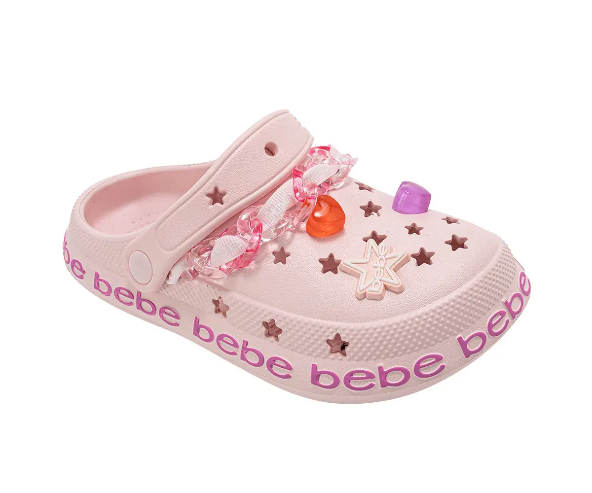 Bebe Girl's Lightweight Eva Clog With Chain With Logo Grosgrain Ribbon And Charms 1