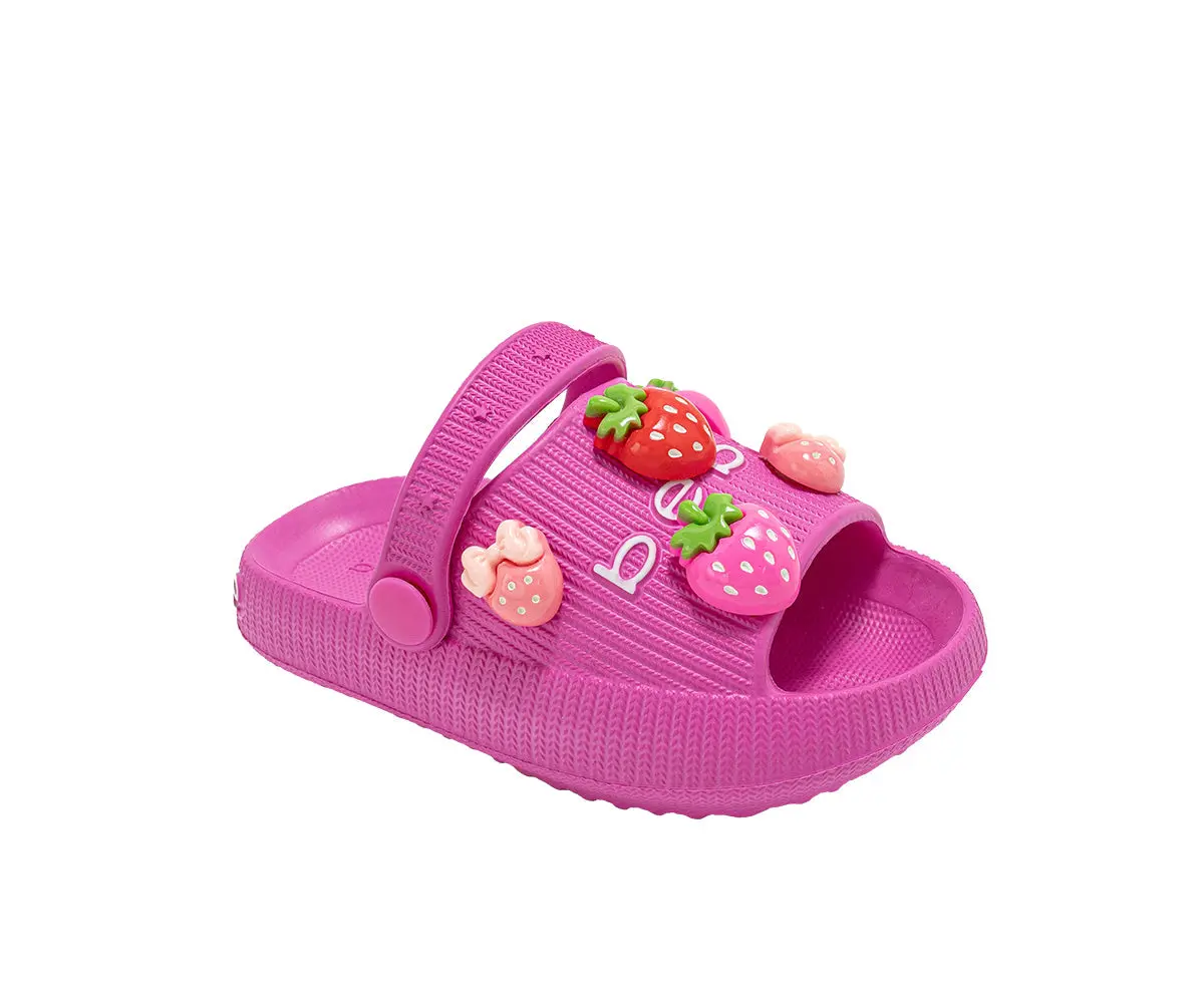 Bebe Toddler Girl's Lightweight Platform Eva Slides - Slip - On Comfy With Strawberry Charm Accents 1