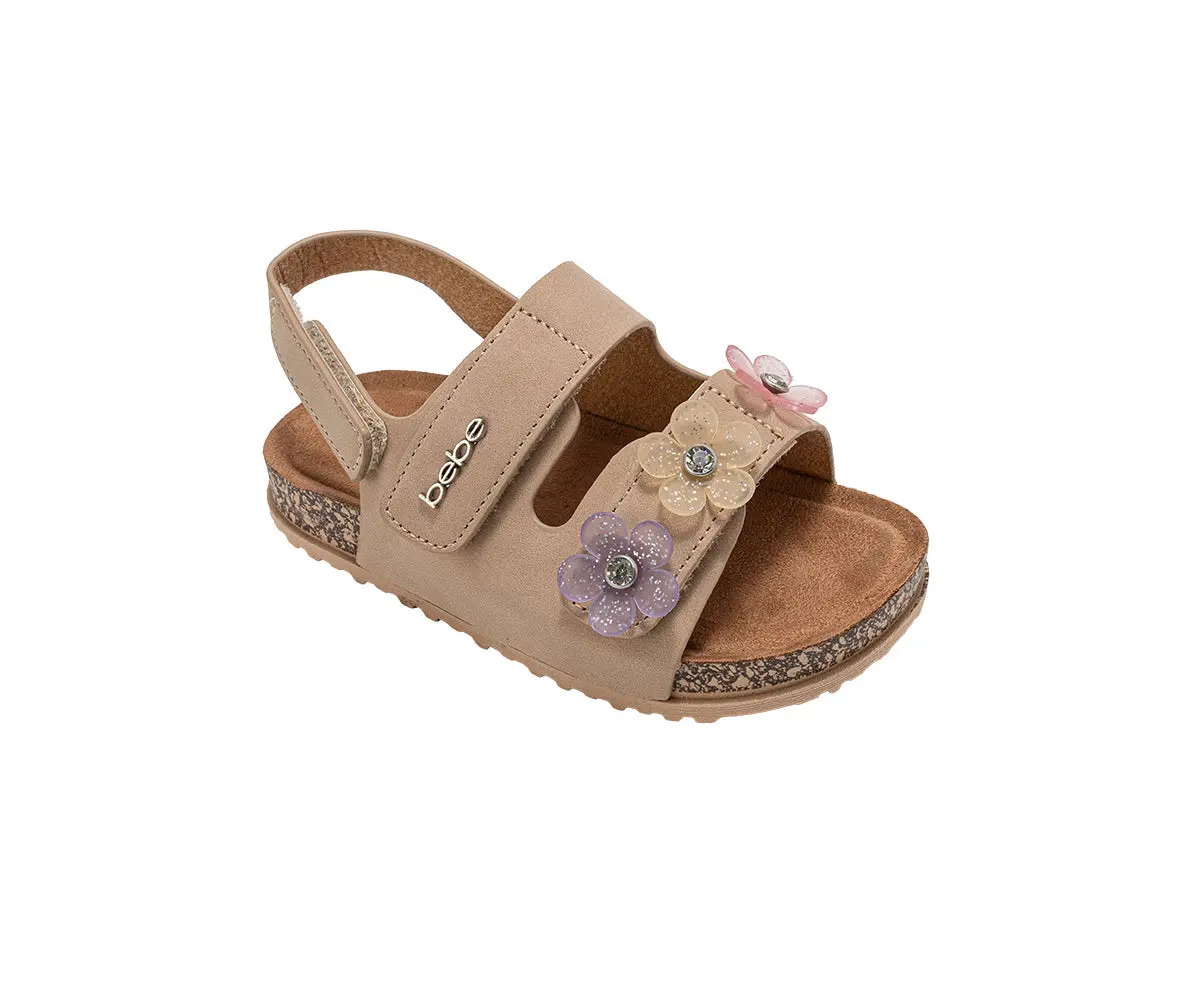 Bebe Girl's Footbed Slide Sandals - Sparkle Finish With Glitter Flower Detail 1