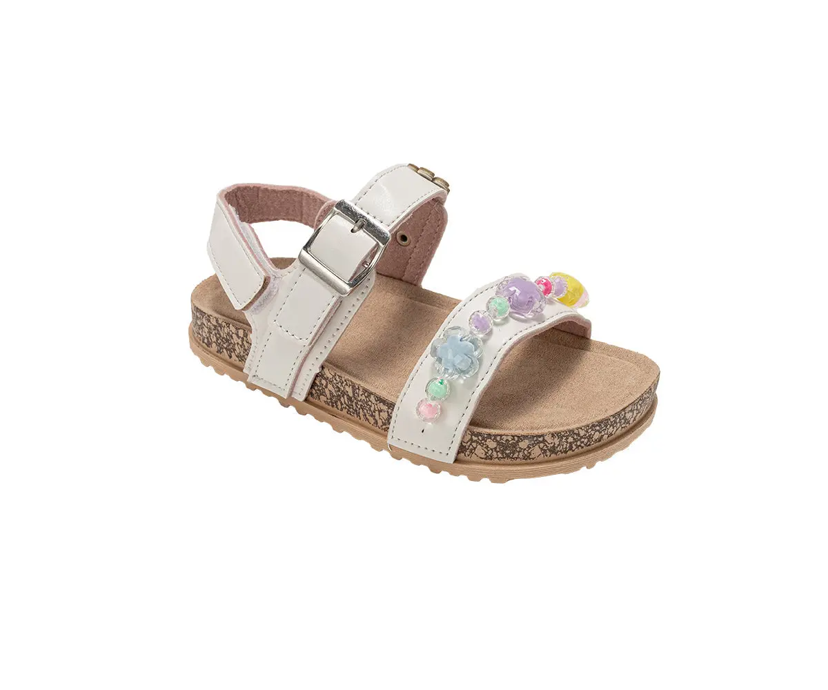 Bebe Girl's Footbed Sandals - Comfortable Design & Beaded Ankle Strap 1