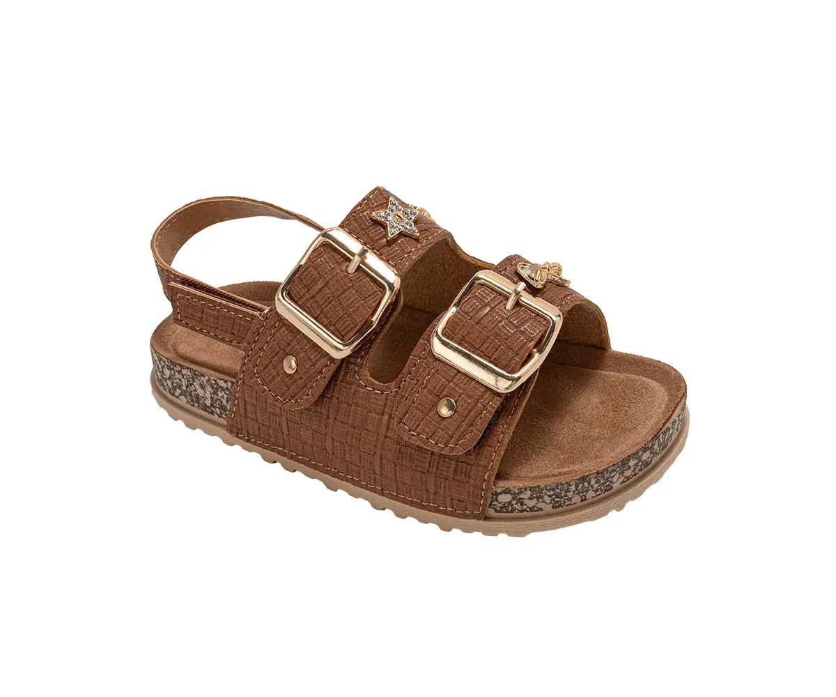 Bebe Girl's Footbed Sandals - Comfortable Design With Double Buckle And Charms 1