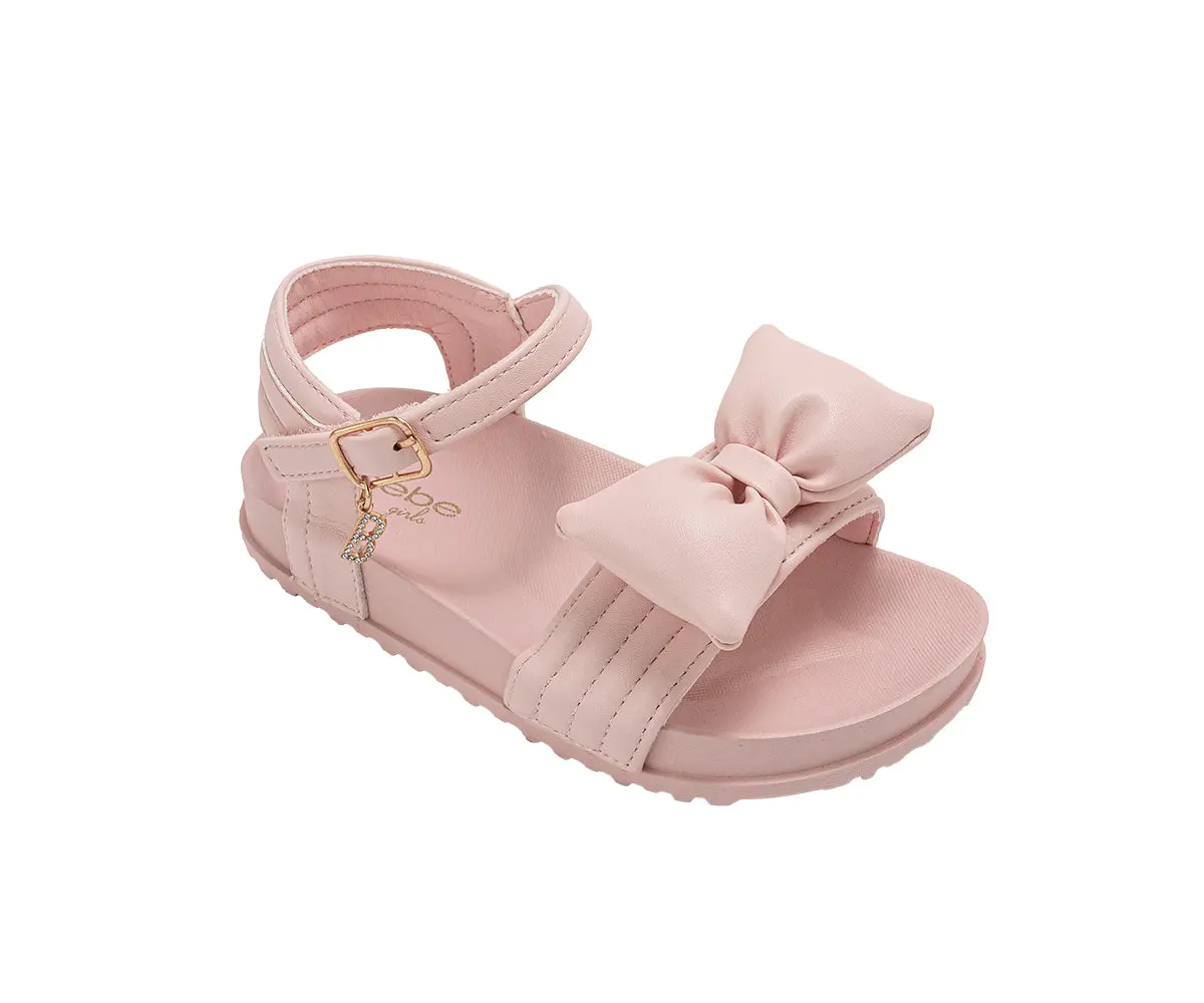 Bebe Girl's Footbed Sandals - Lightweight Comfort & Adjustable Strap With Puffy Bow Detail 1