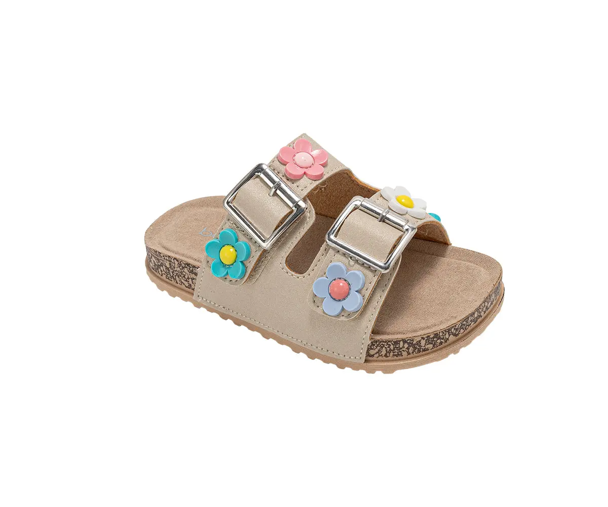 Bebe Girl's Footbed Sandals - Lightweight And Comfy, With Adjustable Buckles And Colorful Floral Charm Accents 1