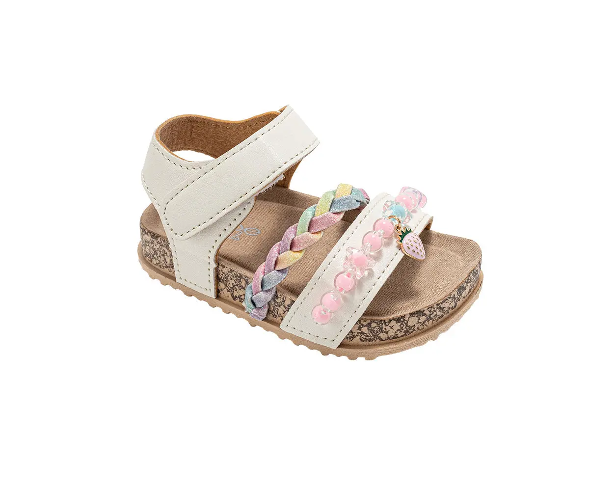 Bebe Toddler Girl's Footbed Sandals - Slip-On Summer Shoes With Glitter Ombre And Charm Bracelet 1