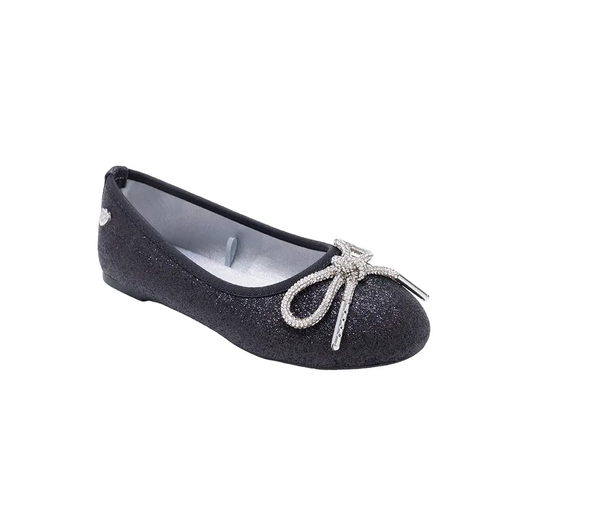 Bebe Girls' Ballet Flats - Sparkly Ballet Shoes For Girls With Glitter And Rhinestone Bow, Girl's Shoe For Little Kid/Big Kid 1