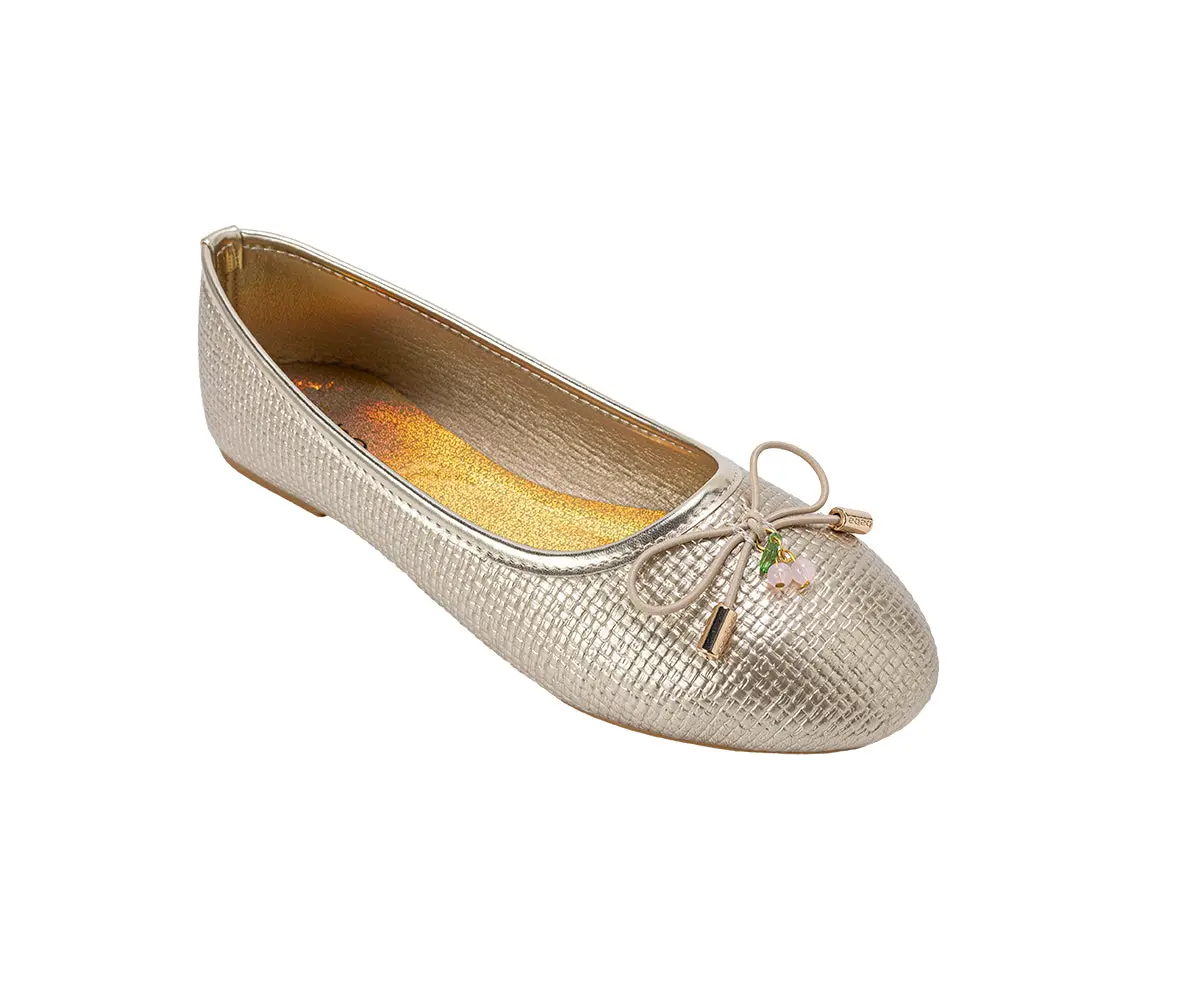 Bebe Girl's Ballet Flats - With Cherry Charm, Elastic Bow, And Logo Aglets 1