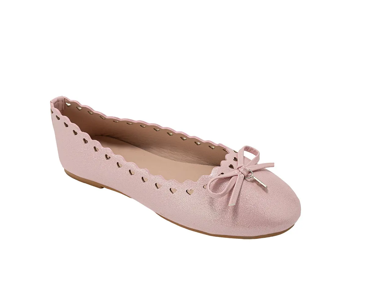 Bebe Girl's Ballet Flats & Comfy Easy Slip-On Shoes With Cut-Out Detail, Bow & Hanging Charm 1