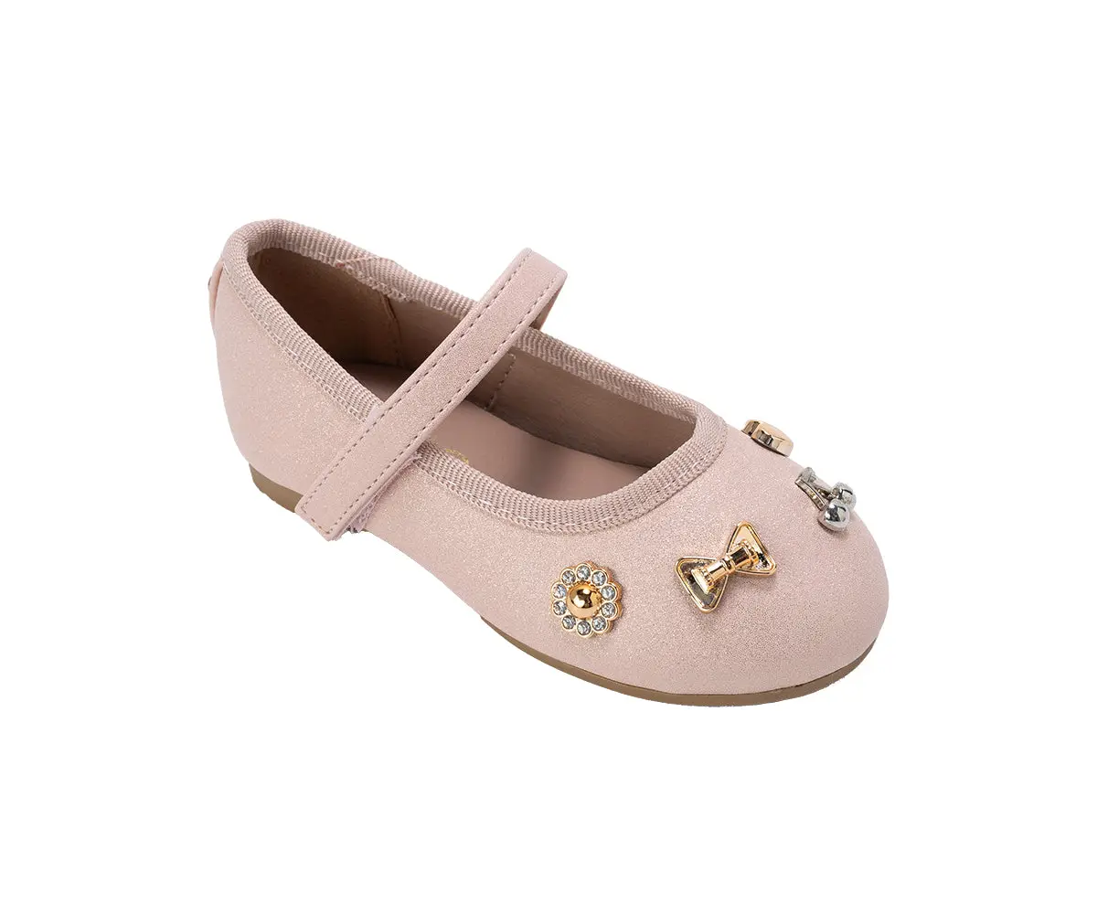Bebe Toddler Girl's Shimmer Pu Flats - Dressy And Comfortable Shoes With Charm Accents 1