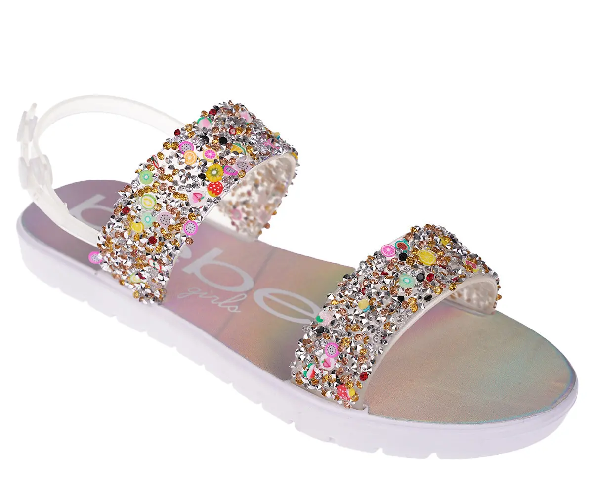 Bebe Girl's Colorful & Trendy Flat Sandals With Rhinestones Hardware- Flat Sandals For Little Kid/Big Kid 1