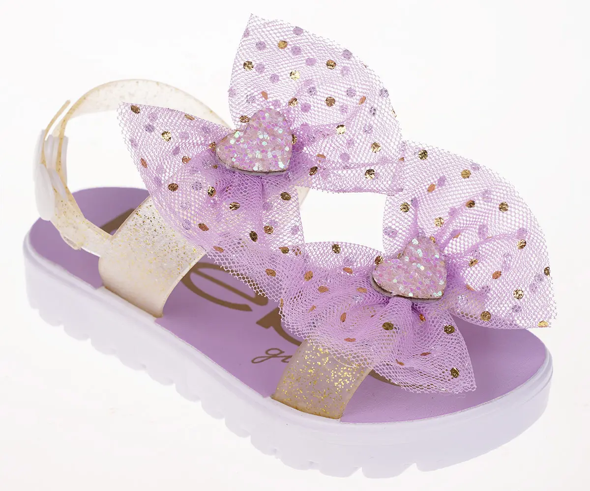 Bebe Girl's Cute Flat Sandals With Heart- Shaped Rhinestone Details - Flat Sandals For Toddler 1