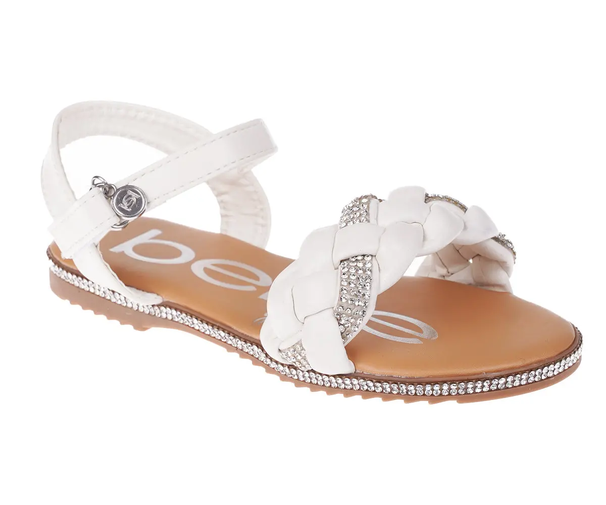 Bebe Girl's Trendy Braided Flat Sandals With Silver Rhinestone Details - Flat Sandals For Little Kid/Big Kid 8