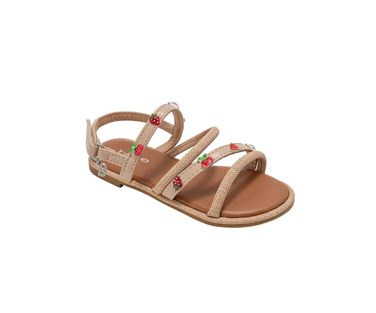 Bebe Girl's Fashion Sandals - Dressy Shoes With Tiny Fruit Charms And Raffia Embossed Accents 1