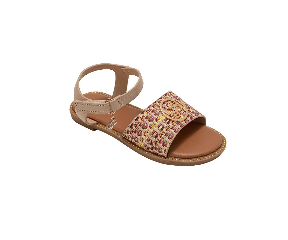 Bebe Girl's Fashion Sandals - Dressy Shoes With Raffia Upper And Logo Medallion Accent 1