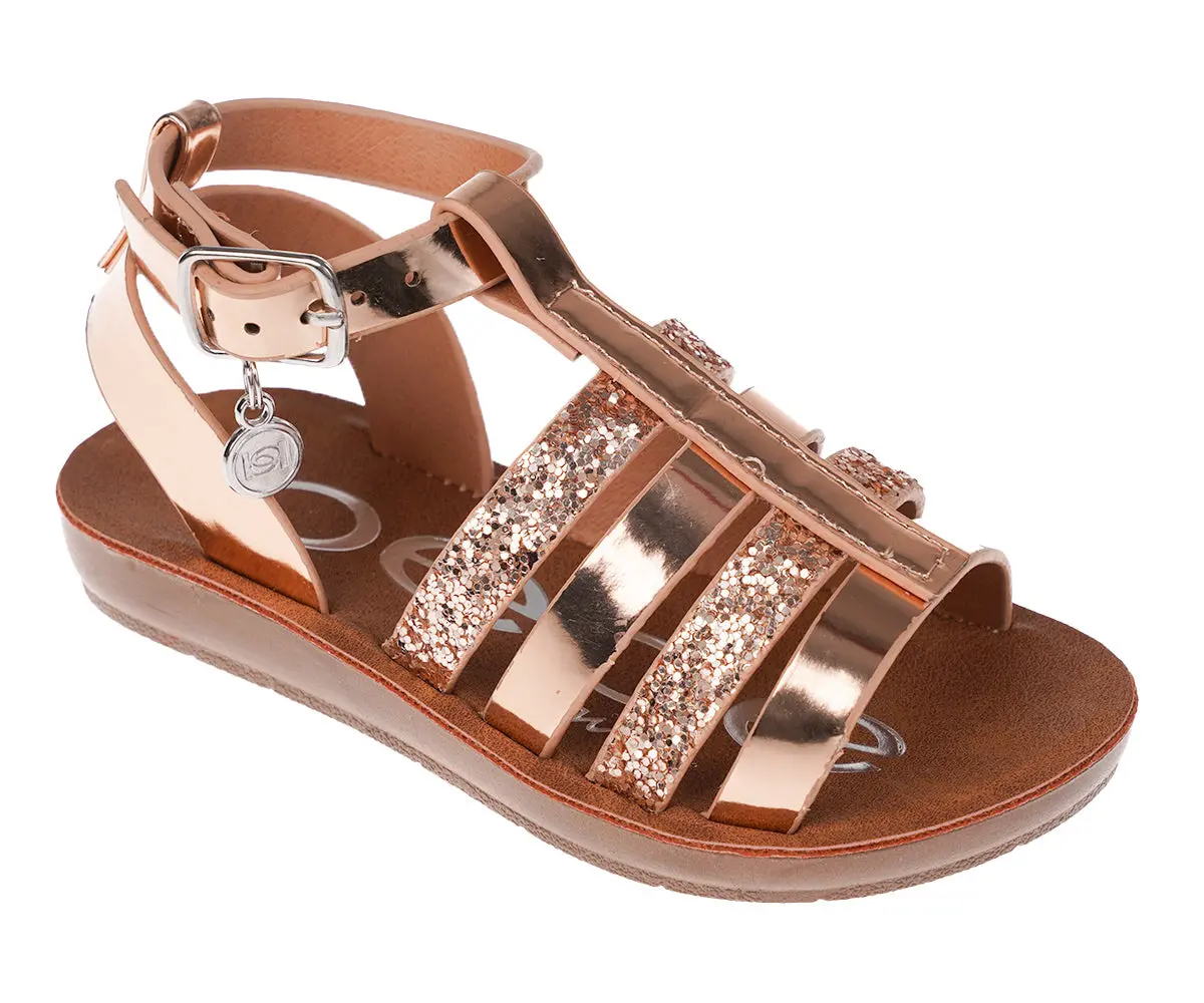 Bebe Girl's Shiny Gladiator Flat Sandals With Glittery Strap Design - Flat Sandals For Toddler 1