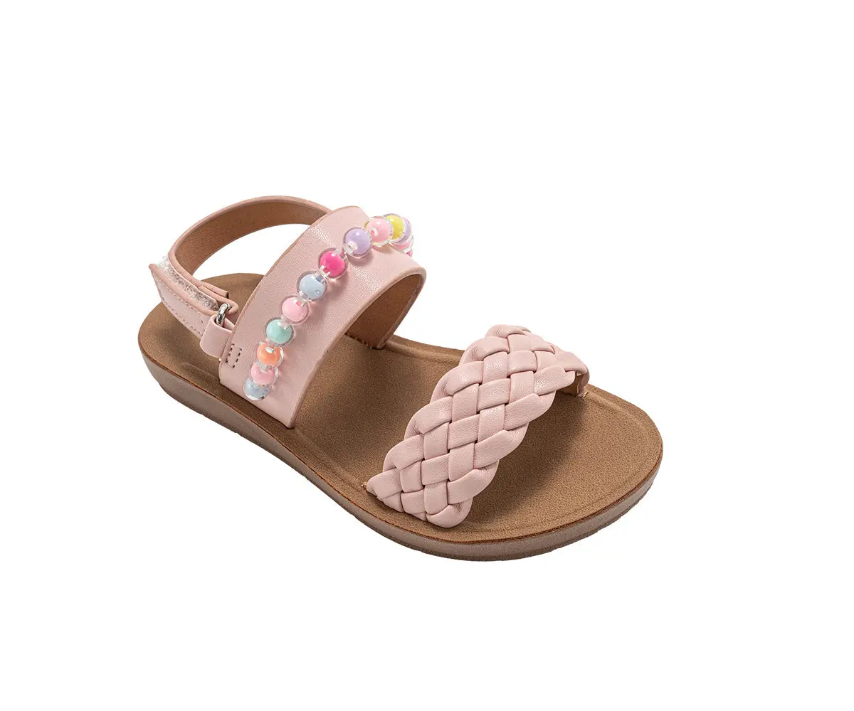 Bebe Toddler Girl's Fashion Sandals - Woven Vamp Style With Beads And Logo Charm 1