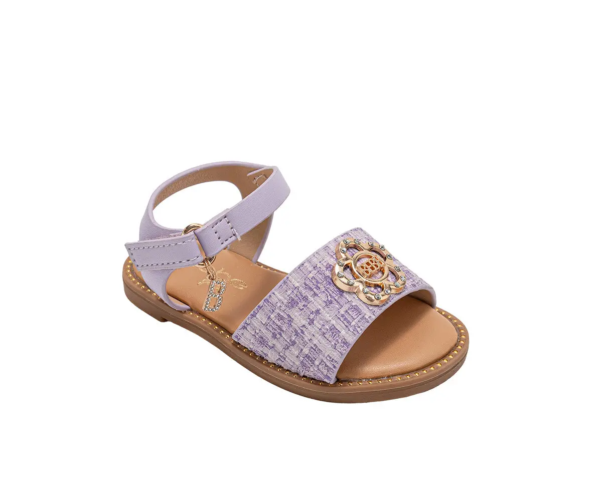 Bebe Toddler Girl's Fashion Sandal With Flower Medallion And Hanging "B" Charm - Comfy Dressy Shoes 1