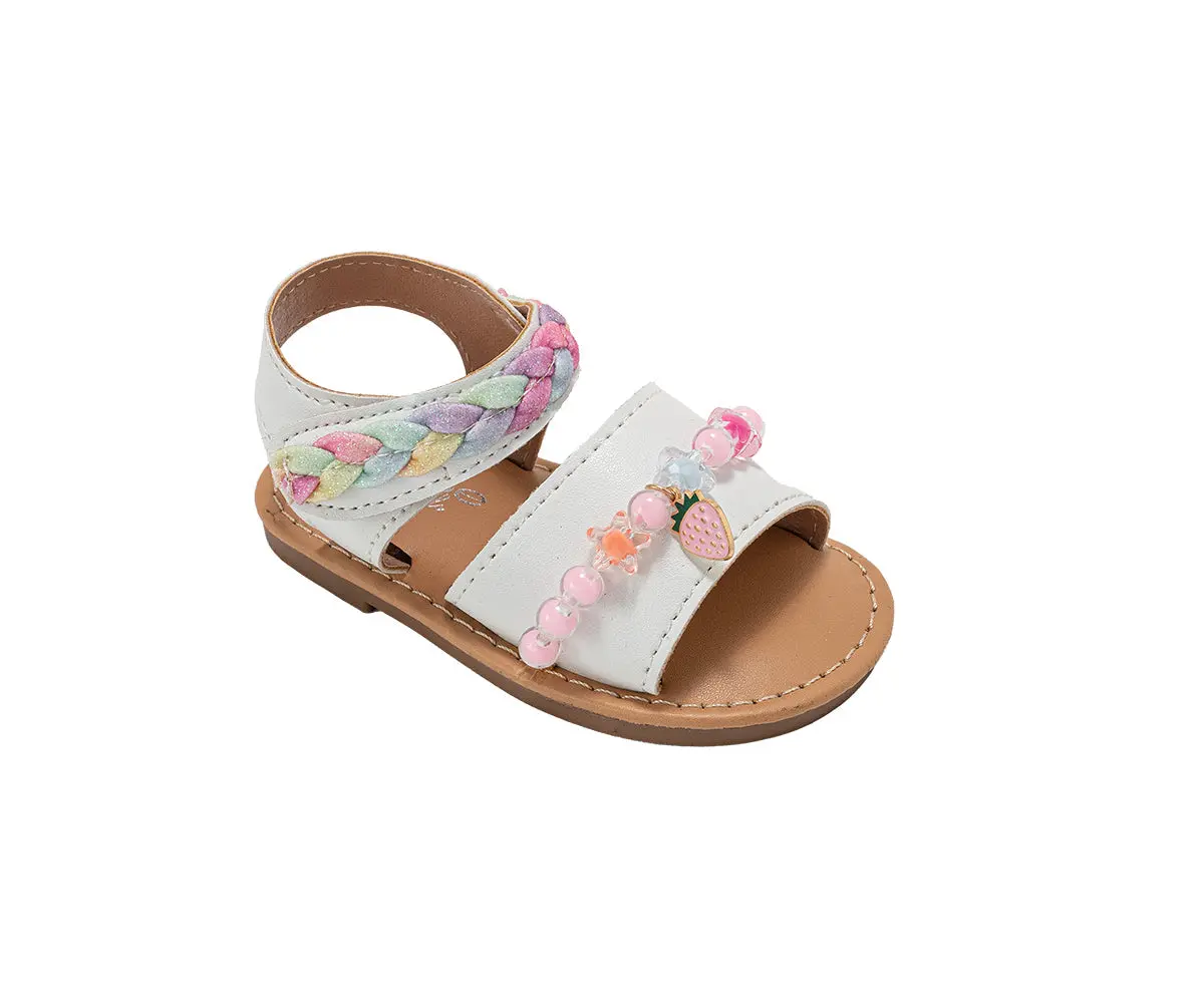 Bebe Toddler Girl's Fashion Sandals - Dressy Shoes With Glitter Braid And Bracelet Accent 1