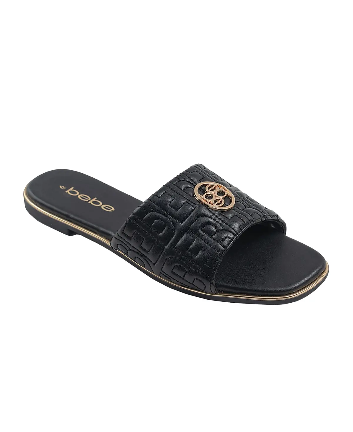Bebe Women's Fashion Sandal With Quilted Repeat Logo And Medallion 1