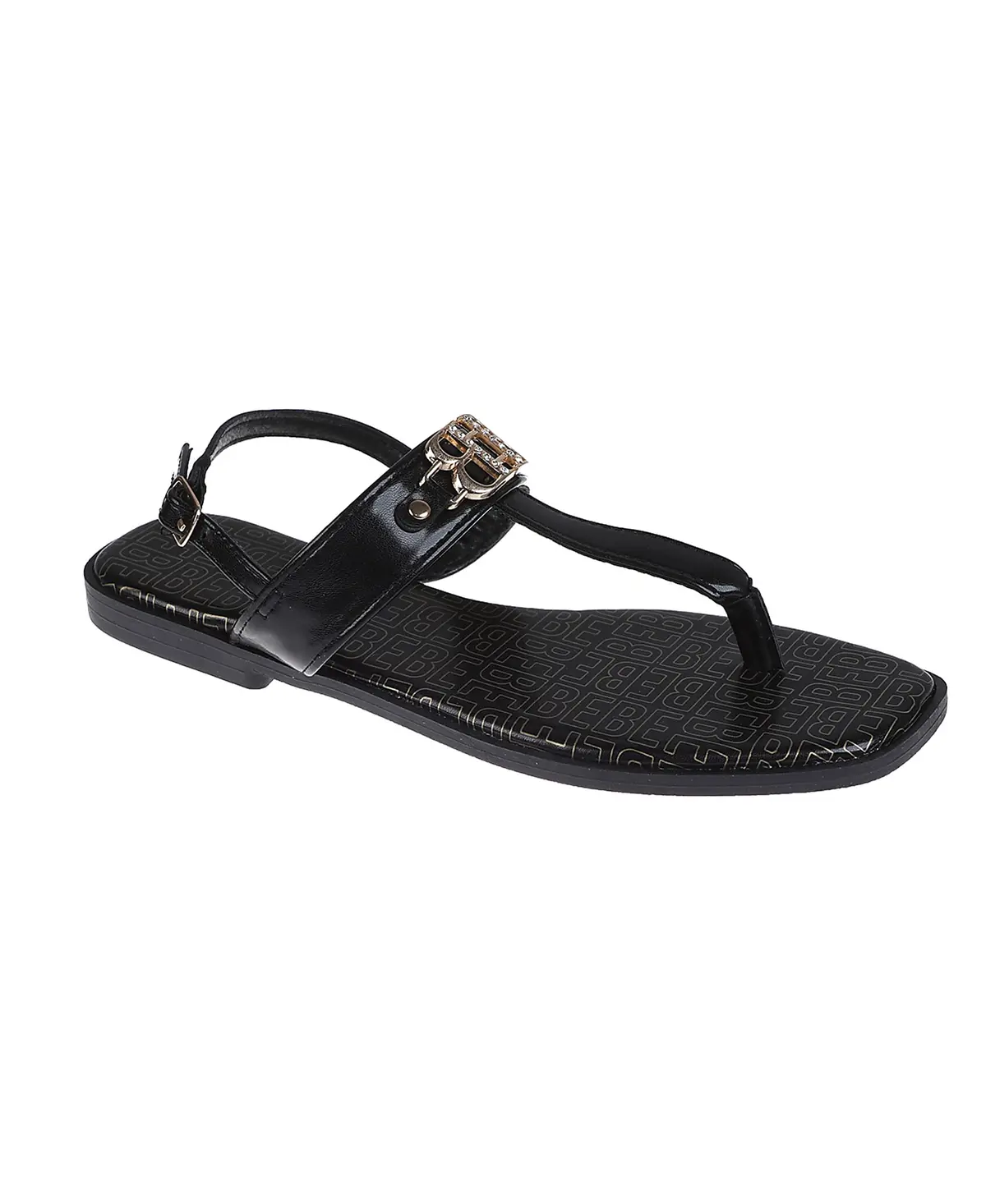 Bebe Women's Fashion Sandal With Double B Hardware And Repeat Logo Sock Lining 1