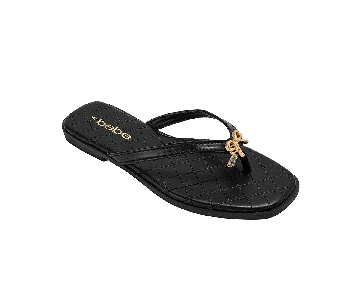 Bebe Women's Sandals - Cute Flat Sandals For Women, Casual Shoes With Bow Charm 1