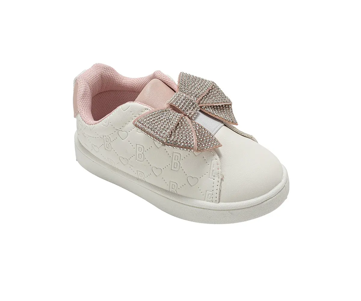 Bebe Toddler Girl's Sneakers – Cute Casual Slip On Shoes Fashion Sneakers For Girls' With Rhinestone Bow 1