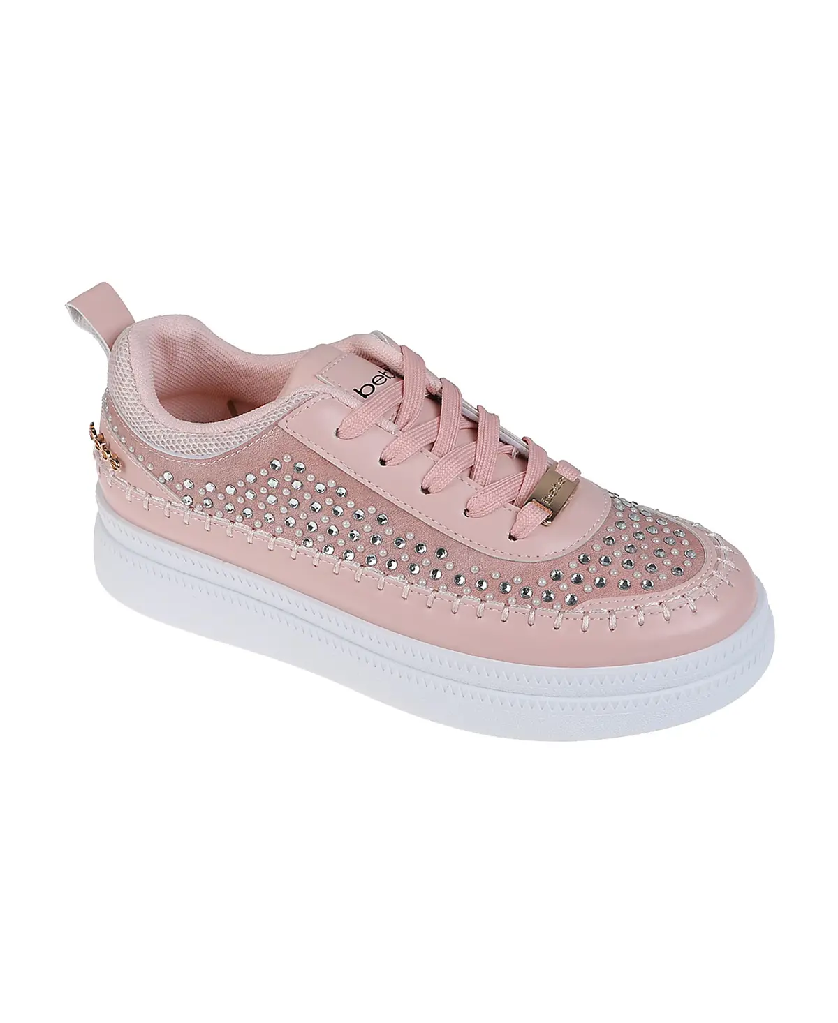 Bebe Women's Sneaker With Pearl And Rhinestone Embellished Upper 1