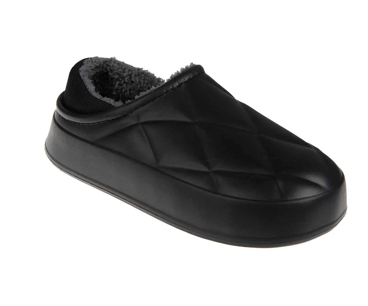 Foamwalk Women's Platform Clogs - Quilted Fuzzy Clogs For Women, Faux Fur Lined Fall Clogs Slippers For Women 1