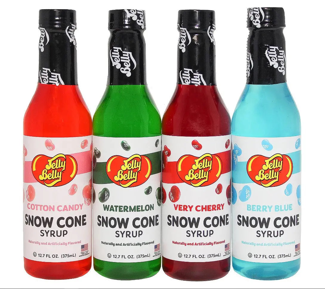Jelly Belly Snow Cone Syrup Flavors- Shaved Ice Syrup, Slushie, And Ice Pop Flavoring For Party (4 Variety Pack - Cherry, Watermelon, Cotton Candy And Berry Blue) 1