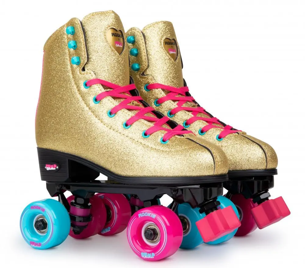Rookie Bump Rollderdisco Quad Rollerskates, Gold Glitter 1