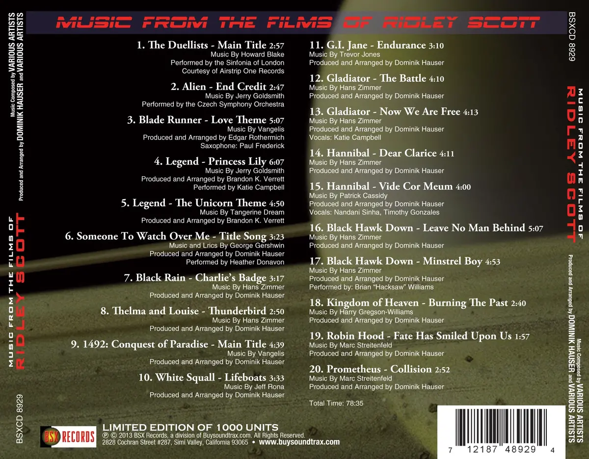 Music From The Films Of Ridley Scott - Performed By The American Film Symphony 2