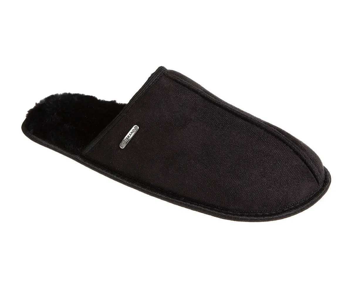Swissbrand Microsuede Fuzzy  House Slippers For Men Indoor Outdoor, Warm Footwear Cozy Mens Slippers 1