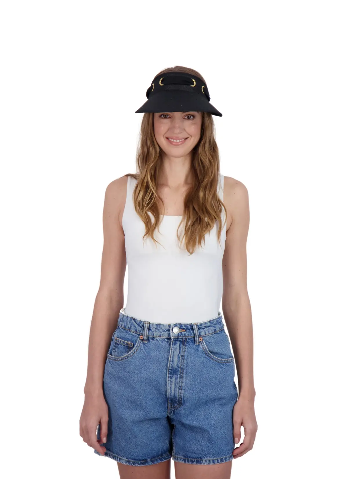 Tahari Women's Straw Visor Hat With Eyelet And Chiffon Ribbon Trim And Back Bow 1